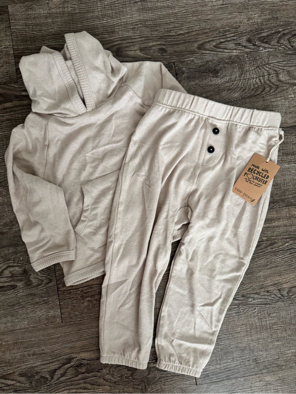 Kids Cozy Hooded Jogger Set in Light Beige